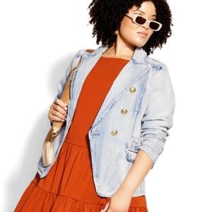City Chic Harper Denim Blazer Jacket Women's Double Breasted Size 16 NWT